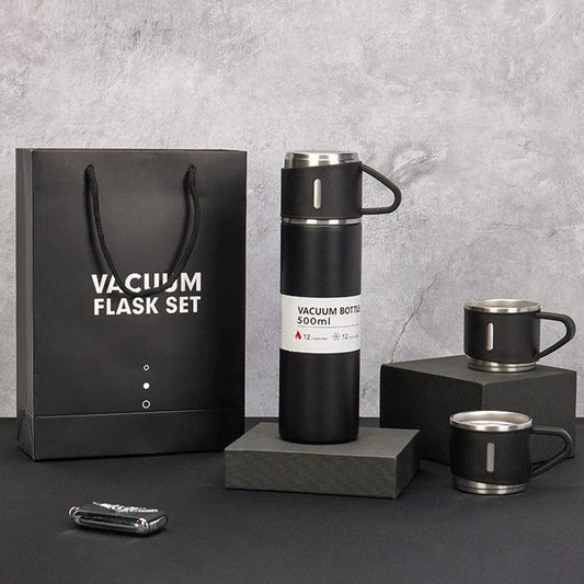 Steel Vacuum Flask Set with 3 Steel Cups-500ml