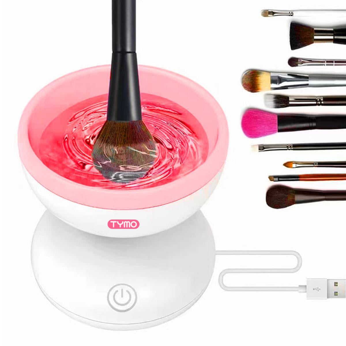 Electric Makeup Brush Cleaner with Spinner Bowl and Multiple Brush Holders

