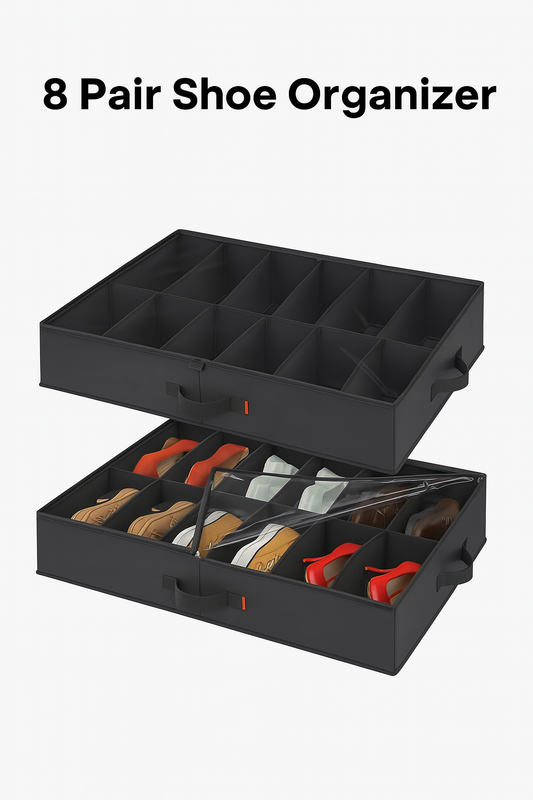 8 Pair Shoe Organizer Rack with 4 open tiers – lightweight and compact shoe storage for home.