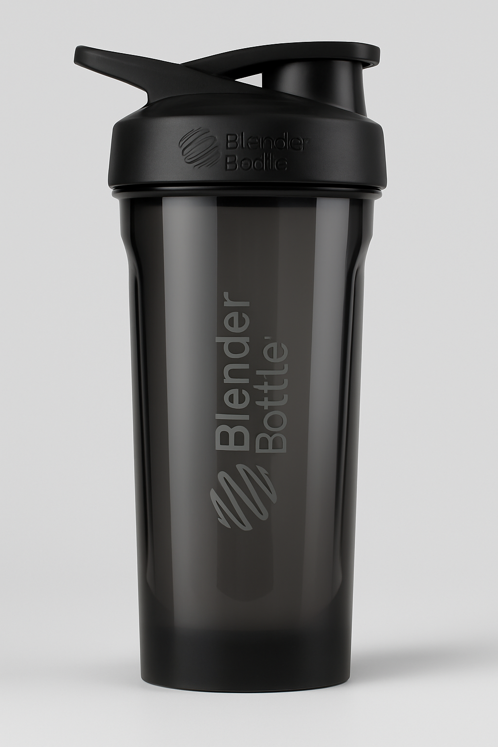 Black Fitness Classic Shaker Bottle with secure flip lid and transparent body – ideal for protein shakes and supplements.