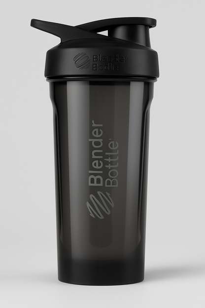 Black Fitness Classic Shaker Bottle with secure flip lid and transparent body – ideal for protein shakes and supplements.