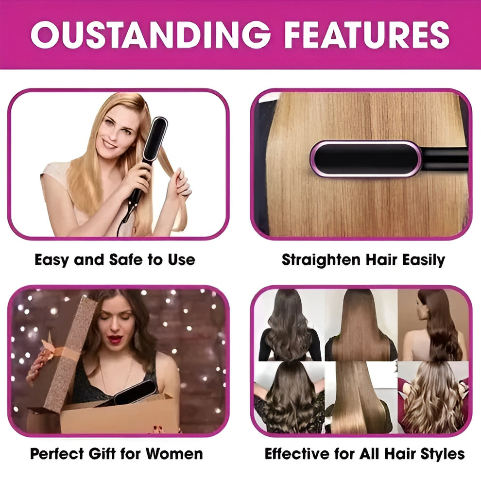 HQT-909B Hair Straightener Brush – Fast Heating Electric Styling Comb | ChinaCart.pk